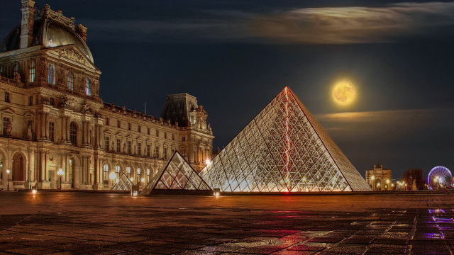 Large building pyramid night full free wallpaper - medium preview image