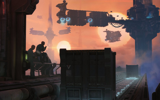 Sci fi cityscape twilight sunset free wallpaper - medium preview image
