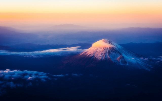 Mountain peak clouds sunset city free wallpaper - medium preview image