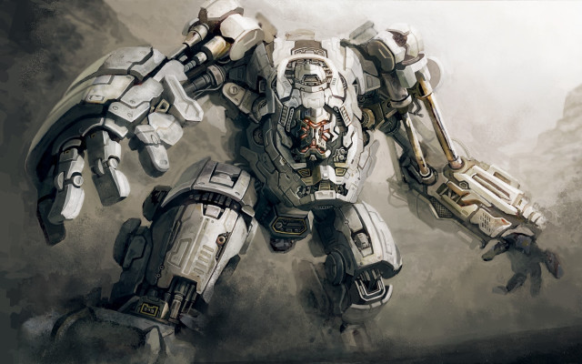 Large robot gun mecha glowing free wallpaper - medium preview image