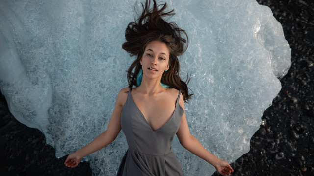 Woman gray dress iceberg flying free wallpaper - medium preview image
