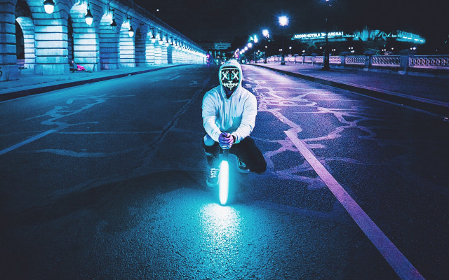 Cyberpunk man glowing light holography free wallpaper - medium preview image