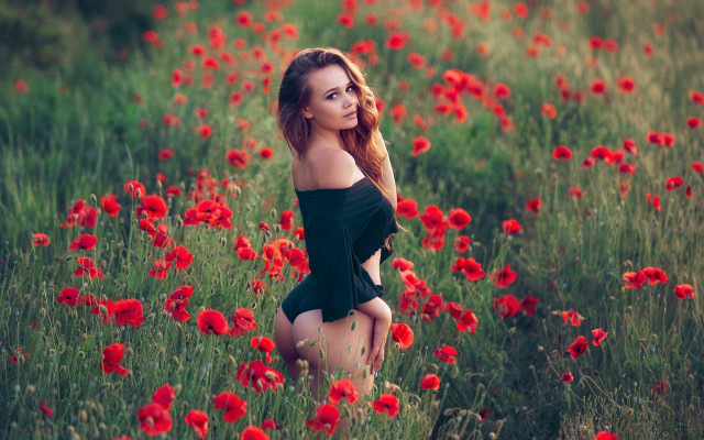 Woman flower field impressionist romanticism free wallpaper - medium preview image