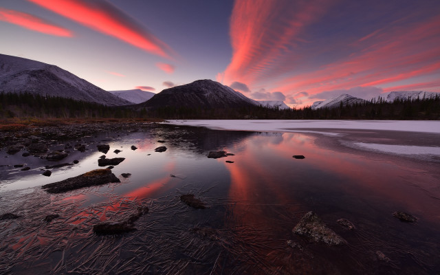 Sunset mountain lake reflection mystical free wallpaper - medium preview image