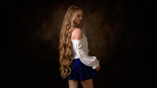 Blonde woman flowing hair blue free wallpaper - medium preview image