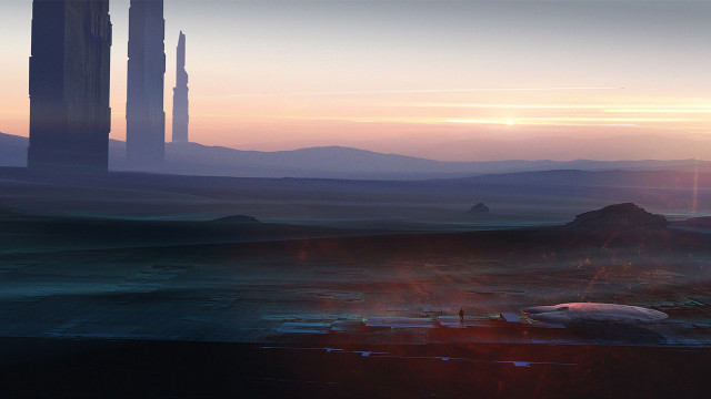 Futuristic city sunset structure matte free wallpaper - medium preview image