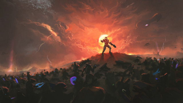 Man hill crowd fire dusk free wallpaper - medium preview image