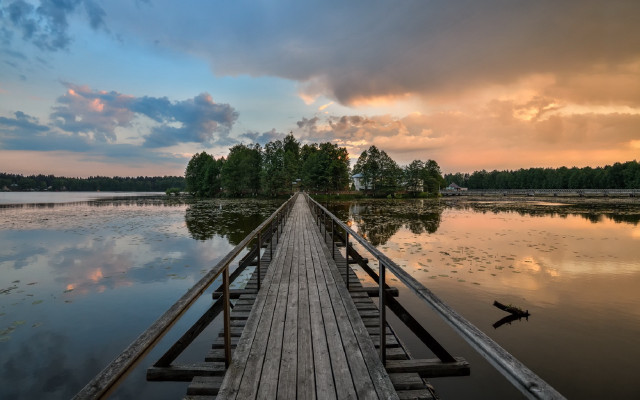 Wooden dock lake cloudy sky #2 free wallpaper - medium preview image