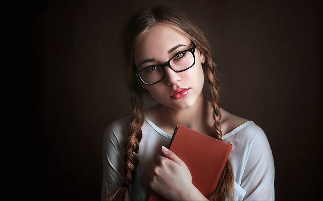 Woman glasses book portrait ankazhuravleva free wallpaper - medium preview image