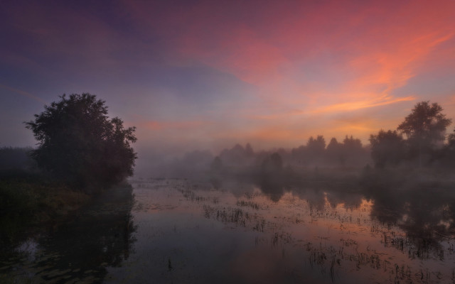 River trees mist sunset mountain free wallpaper - medium preview image