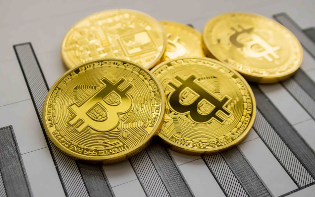 Bitcoin pile graphpaper analogclock fullmoon free wallpaper for desktop - medium preview image