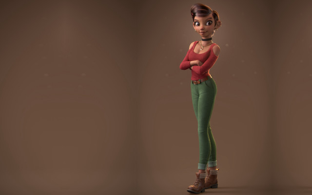 Woman red shirt green pants free wallpaper - medium preview image
