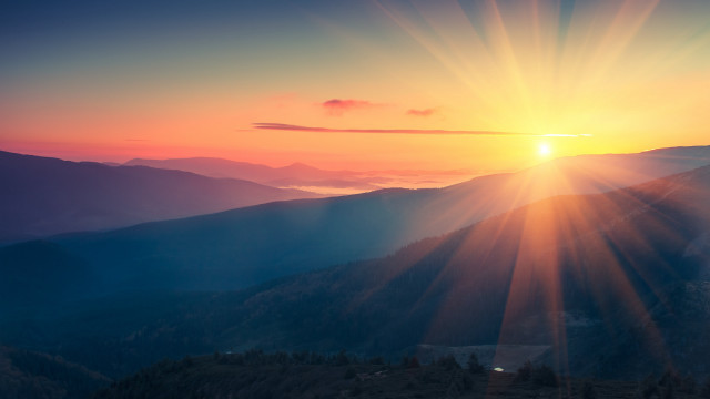 Sunset mountain range sunshine trees free wallpaper - medium preview image