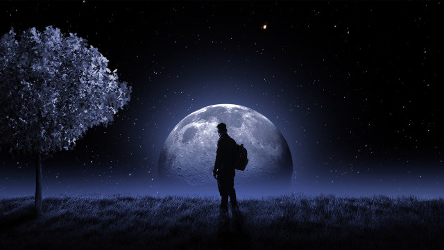 Fullmoon field man backpack tree free wallpaper - medium preview image