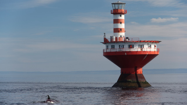 Lighthouse red white boat ocean free wallpaper - medium preview image