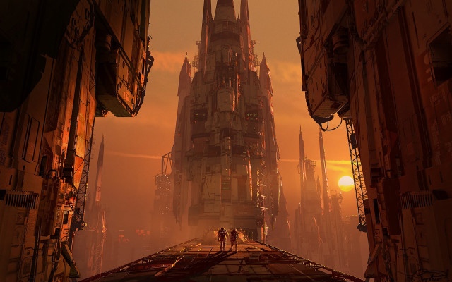 Futuristic city person platform mars free wallpaper - medium preview image