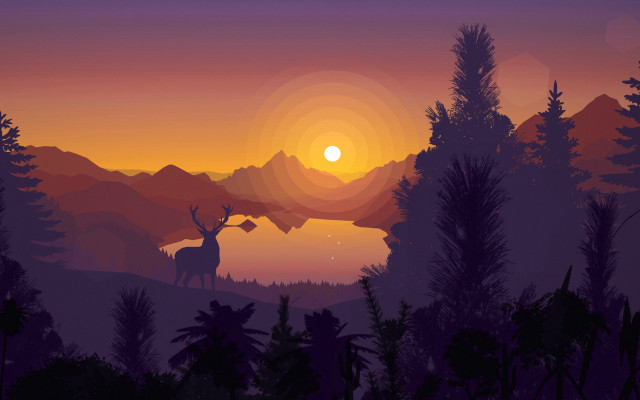 Deer forest sunset mountains gradient free wallpaper - medium preview image