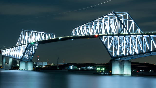 Bridge lit night plane cityscape free wallpaper - medium preview image