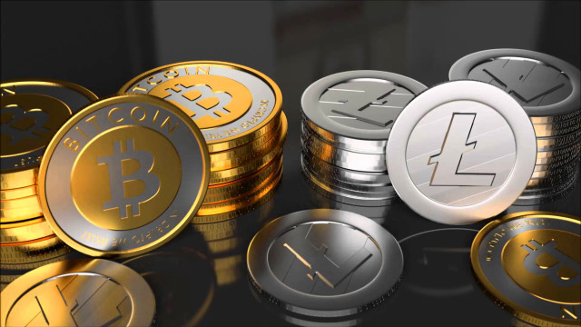 Bitcoins coins clock gear hexagram free wallpaper - medium preview image