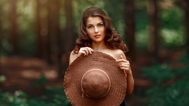 Woman hat forest sunlight fashion free wallpaper - medium preview image