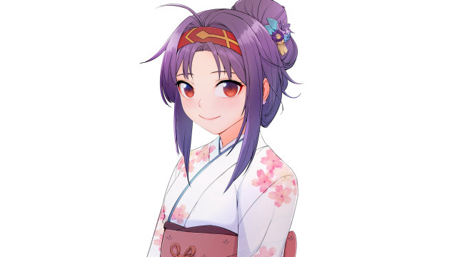 Purple hair kimono flower portrait #2 free wallpaper - medium preview image