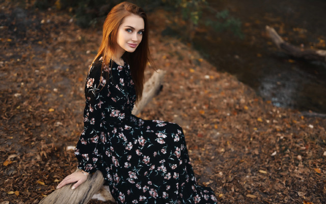 Woman black dress river trees free wallpaper - medium preview image