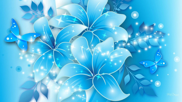 Blue flower butterflies background bubbles free wallpaper - medium preview image