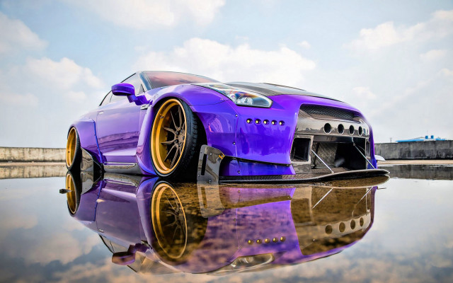 Purple car puddle reflections blue free wallpaper - medium preview image