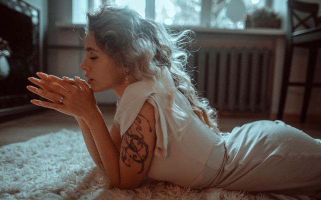 Woman praying tattoo white dress free wallpaper - medium preview image