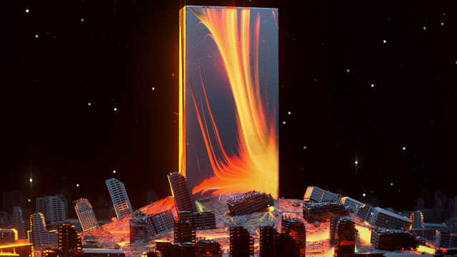 Cityscape aurora fireworks night sky free wallpaper - medium preview image