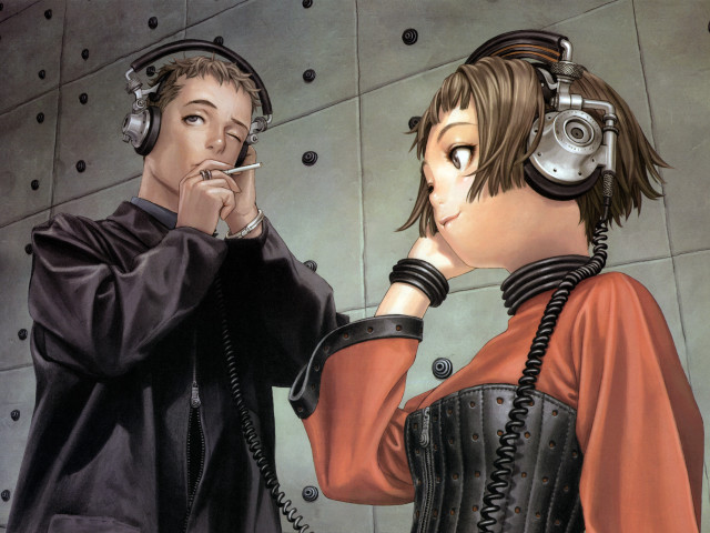 Man woman smoking headphones metal free wallpaper - medium preview image