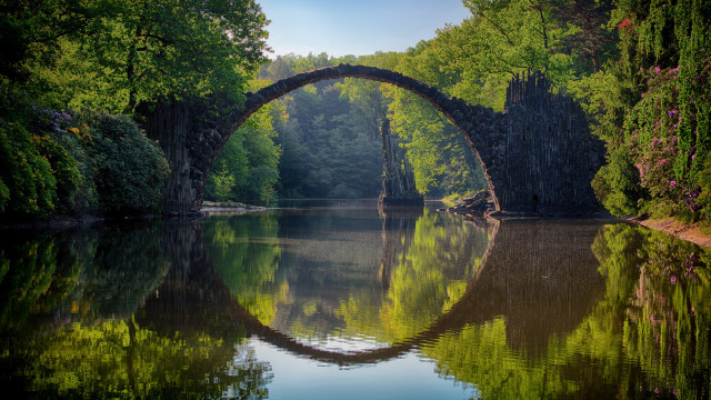 Bridge river trees reflection nature free wallpaper - medium preview image