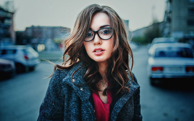 Woman glasses car street portrait free wallpaper - medium preview image