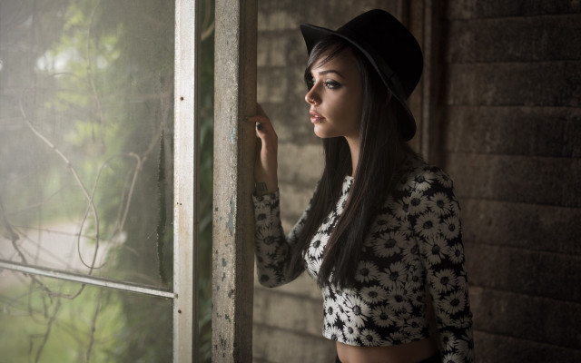 Woman hat window tree gothic free wallpaper - medium preview image