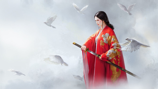Woman kimono sword bird wings free wallpaper - medium preview image