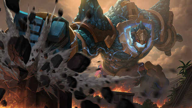 Giant robot fire cityscape battle free wallpaper - medium preview image