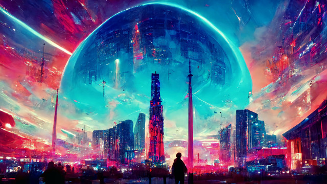 Futuristic city night blue planet free wallpaper - medium preview image
