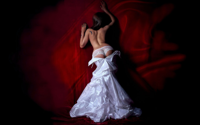 Woman white dress red room free wallpaper - medium preview image