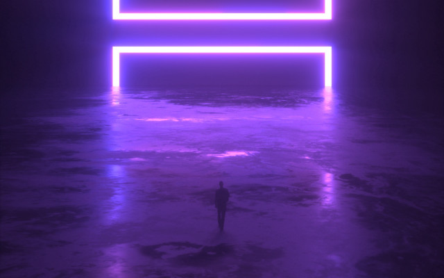 Neon room person ocean sunrise free wallpaper - medium preview image