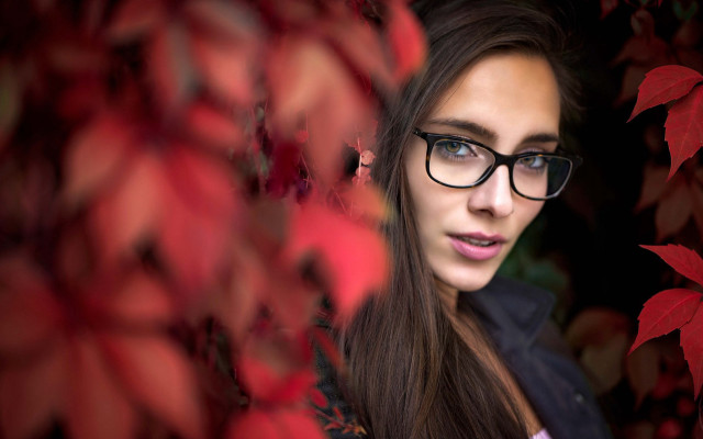 Woman glasses autumn leaves bokeh free wallpaper - medium preview image