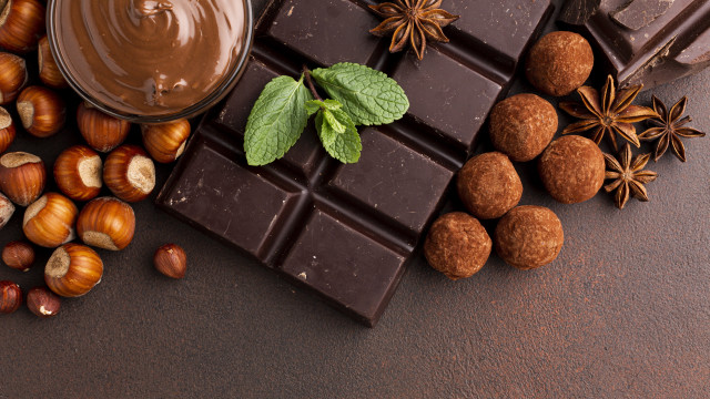 Chocolate nuts mint leaves tabletop free wallpaper - medium preview image