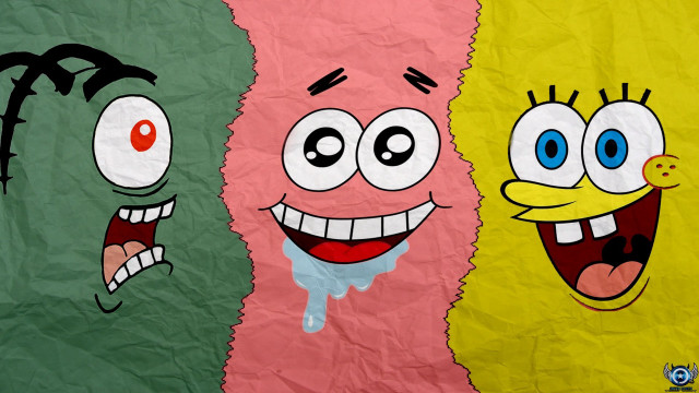 Cartoon characters torn background paper free wallpaper - medium preview image