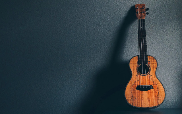 Ukulele hanging blue wall black free wallpaper - medium preview image