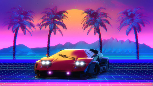 Car virtual landscape palm mountains free wallpaper - medium preview image