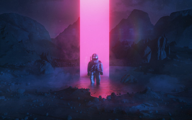 Man pink light mountains stars free wallpaper - medium preview image