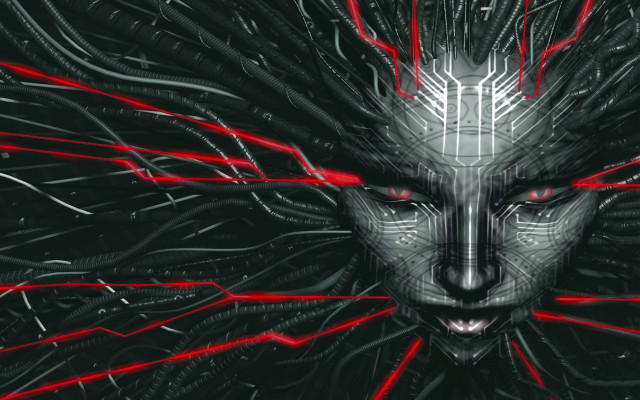 Cyberpunk face red eyes sharp free wallpaper - medium preview image