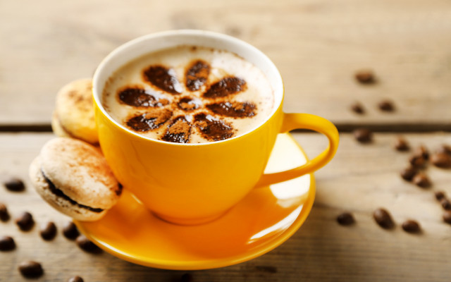 Coffee cookie coffeeBeans woodenTable digitalLyco free wallpaper - medium preview image