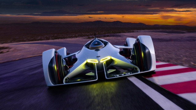 Futuristic car sunset road ocean free wallpaper - medium preview image