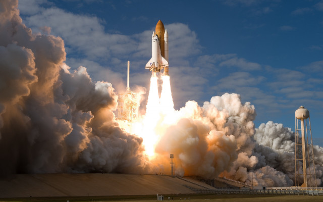 Rocket launching smoke cloudy sunset free wallpaper - medium preview image