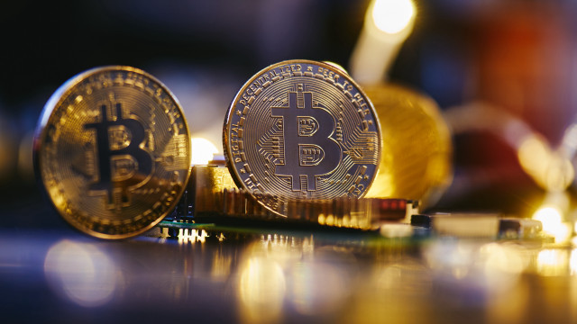 Bitcoin gold coins candle futurism free wallpaper - medium preview image